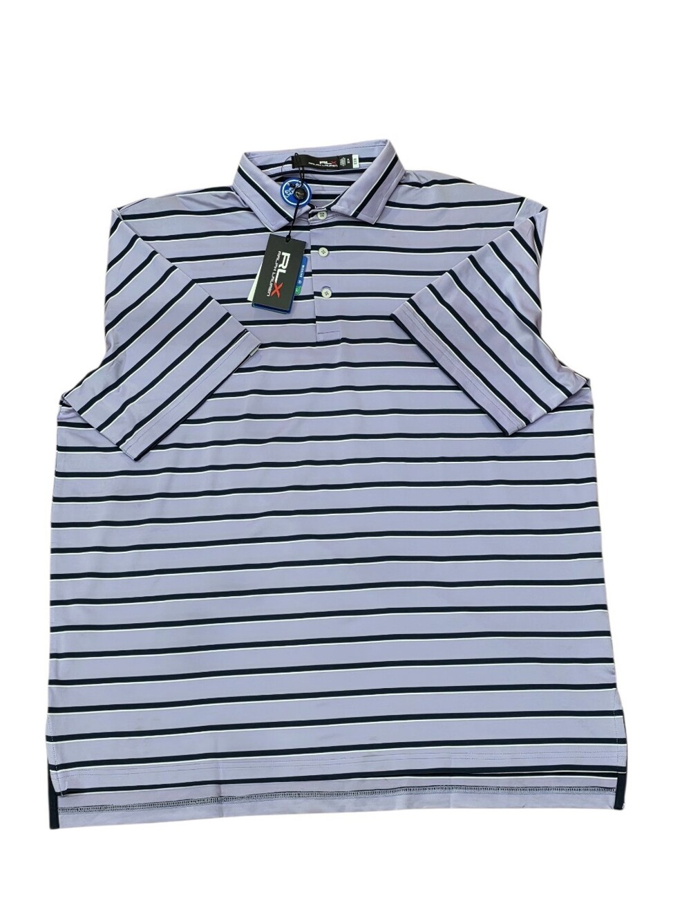 RLX Ralph Lauren Performance Golf Striped Purple Polo Shirt Men's Size XL
